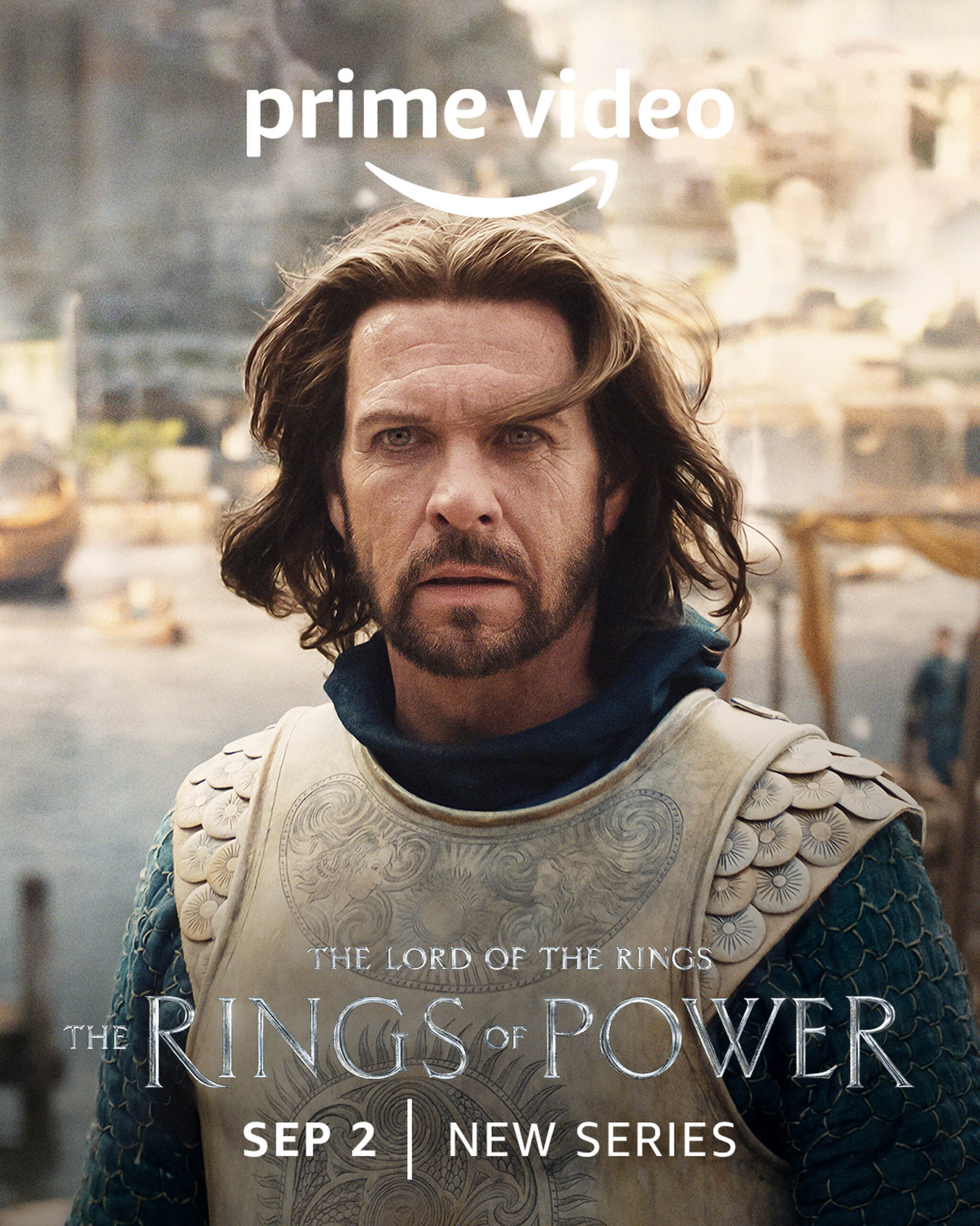 Lloyd Owen come Elendil - Il signore degli anelli Gli anelli del Potere - Character Poster (SDCC 2022) [credit: Crediti: Copyright Amazon Studios; courtesy of Prime Video]