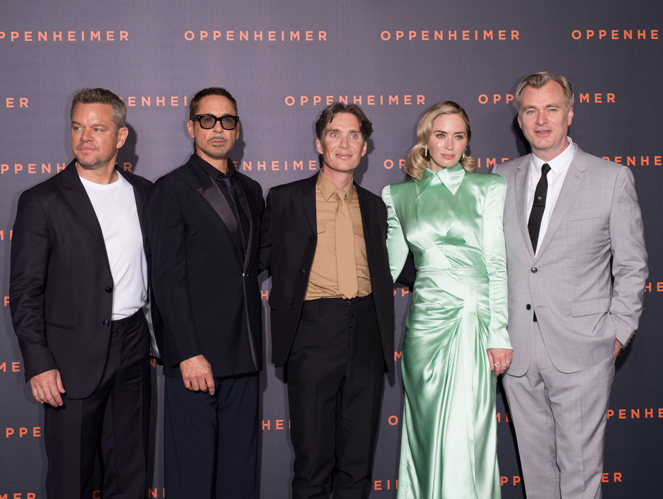 Matt Damon, Robert Downey Jr., Cillian Murphy, Emily Blunt, Christopher Nolan alla Premiere di Oppenheimer di Parigi al Rex for Universal [tag: Matt Damon, Robert Downey Jr., Cillian Murphy, Emily Blunt, Christopher Nolan] [credit: Copyright Olivier Vigerie Universal]