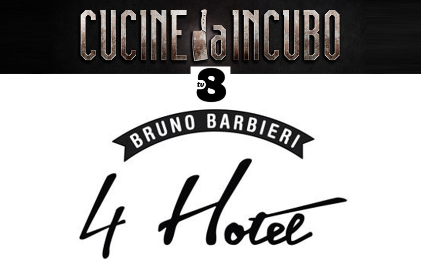 loghi TV8, Cucine da Incubo e Bruno Barbieri 4 Hotel