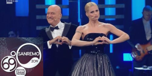 Sanremo 2019, Michelle Hunziker e Claudio Bisio con la 'Lega dell'amore'