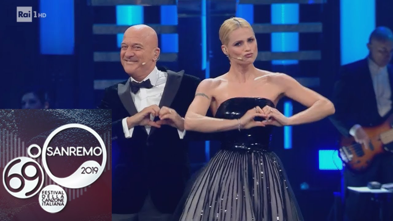 Sanremo 2019, Michelle Hunziker e Claudio Bisio con la 'Lega dell'amore'