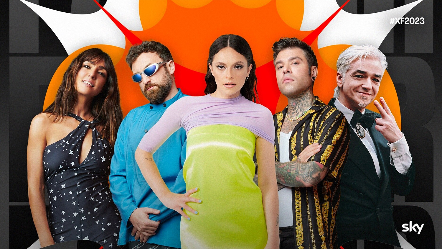 X Factor 2023, conduce Francesca Michielin con Giudici Fedez, Ambra Angiolini, Dargen D'Amico e Morgan [credit: Sky]
