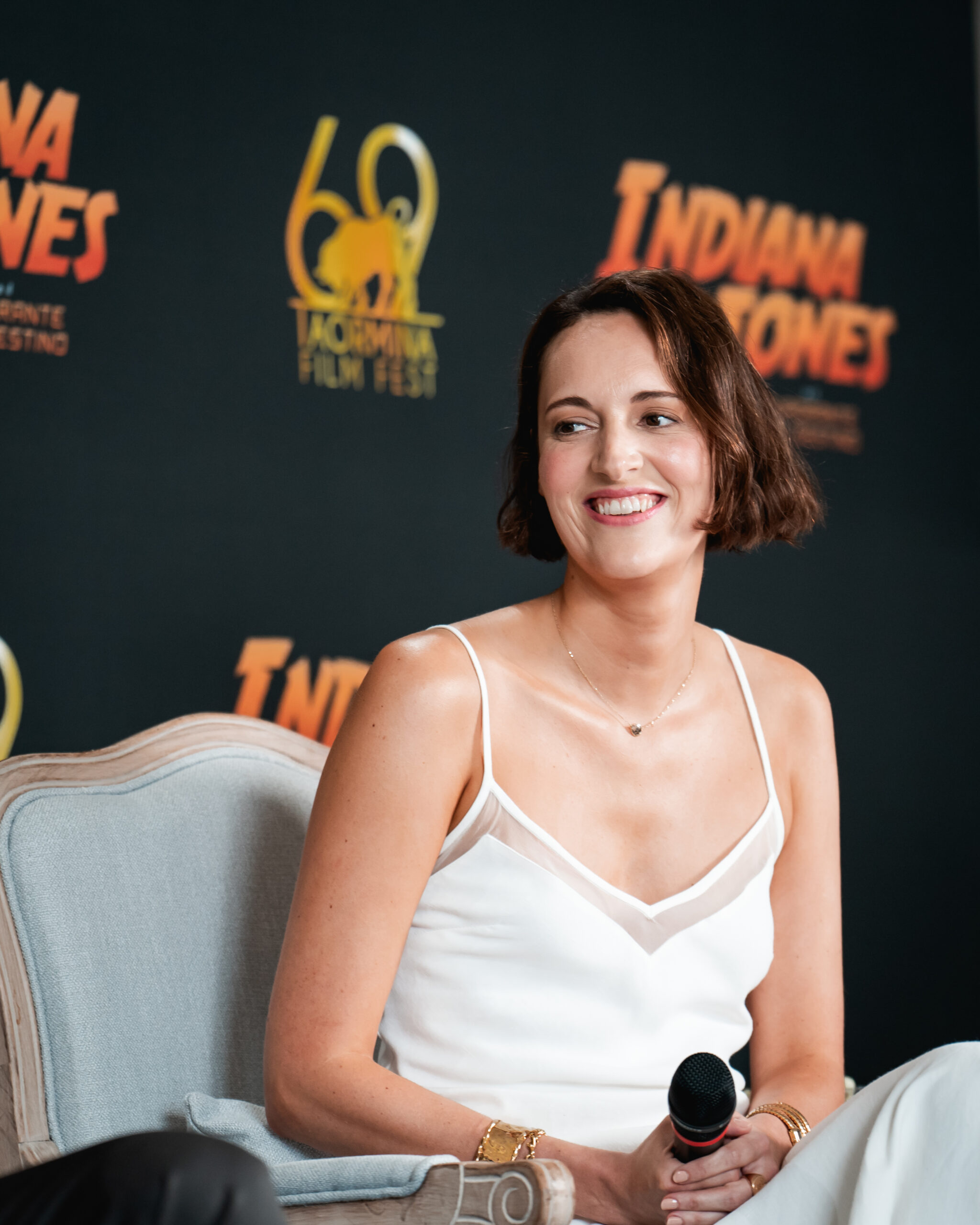 Phoebe Waller-Bridge alla conferenza stampa del film Indiana Jones e il quadrante del destino al Festival di Taormina 2023 [credit: Giulia Parmigiani; courtesy of Disney]