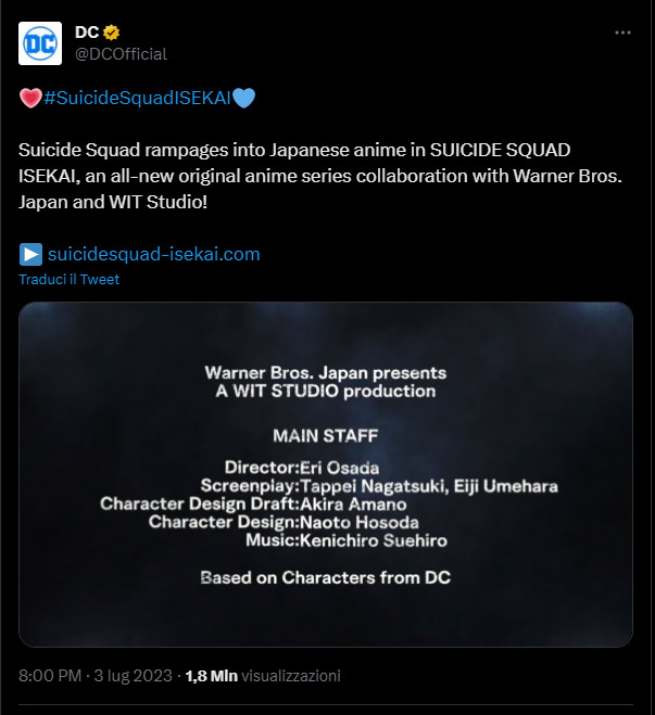 account Twitter DC Official annuncia Suicide Squad Isekai