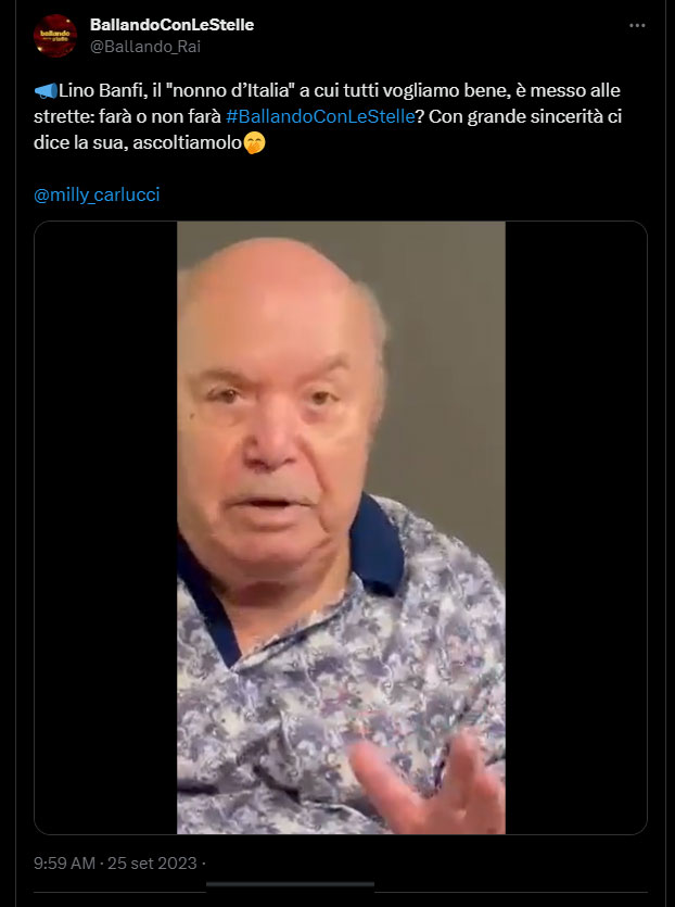 Ballando con le Stelle 2023 annuncio Lino Banfi concorrente ufficiale [credit: X: Ballando_Rai]