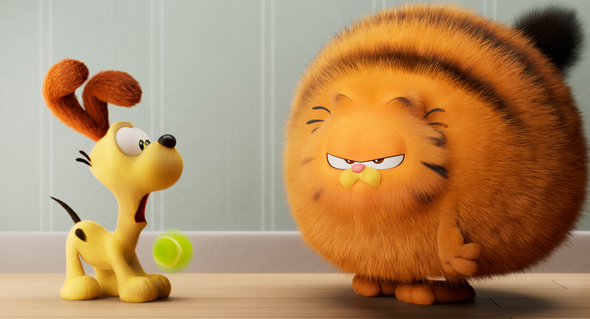 Odie e Garfield (voce di Chris Pratt) in The Garfield Movie [credit: DNEG Animation; Copyright 2023 Project G Productions, LLC]